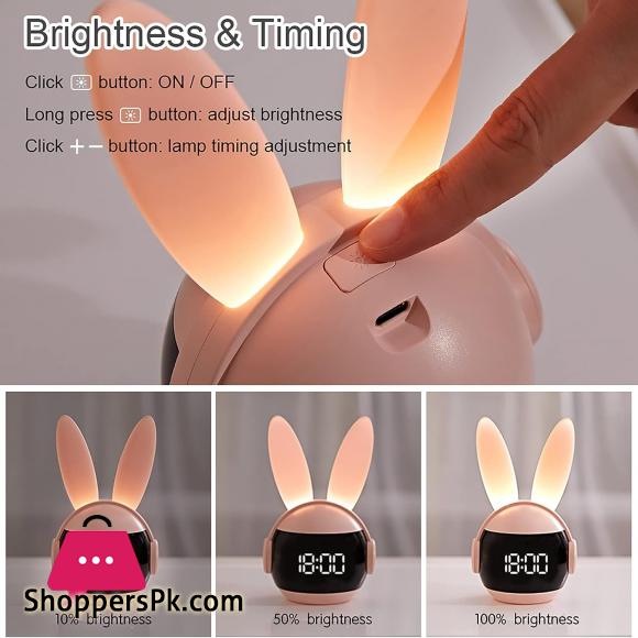 Kids Alarm Clock for Kids, Bunny Alarm Clocks for Girls Boys, Pink Kid Alarm Clock with Ringtones & Night Light Rechargeable Snoozing