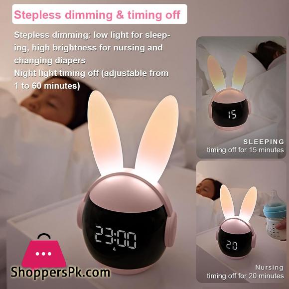 Kids Alarm Clock for Kids, Bunny Alarm Clocks for Girls Boys, Pink Kid Alarm Clock with Ringtones & Night Light Rechargeable Snoozing