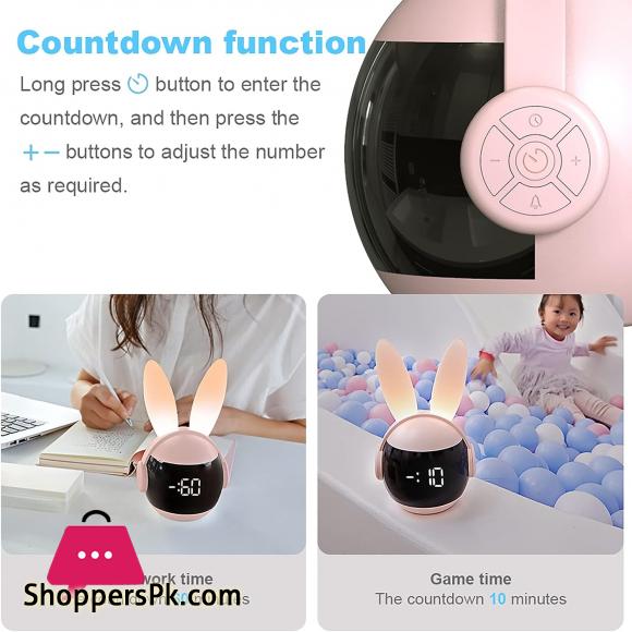Kids Alarm Clock for Kids, Bunny Alarm Clocks for Girls Boys, Pink Kid Alarm Clock with Ringtones & Night Light Rechargeable Snoozing