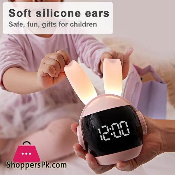 Kids Alarm Clock for Kids, Bunny Alarm Clocks for Girls Boys, Pink Kid Alarm Clock with Ringtones & Night Light Rechargeable Snoozing