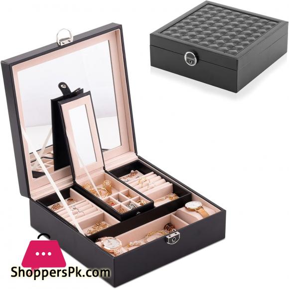 Leather Jewelry Box Multi Layer Large Capacity Multi Function Jewelry Storage Box Ear Studs Rings Jewelry Organizer