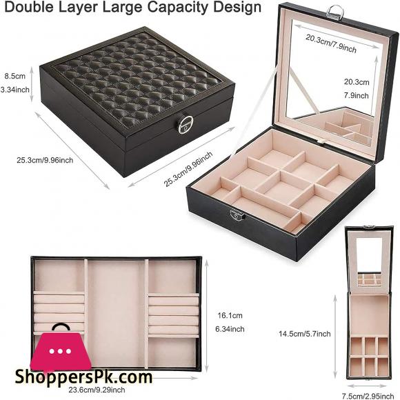 Leather Jewelry Box Multi Layer Large Capacity Multi Function Jewelry Storage Box Ear Studs Rings Jewelry Organizer
