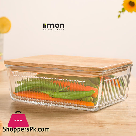 Limon Glass Container with wooden Lid 1.1 liters Iran Made