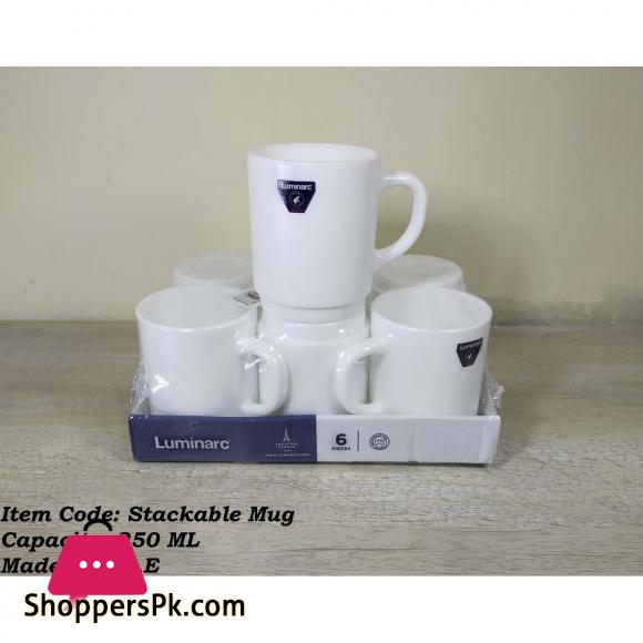 Luminarc 6 Pcs White Marble Tea Coffee Mug 250 ML MADE IN U.A.E