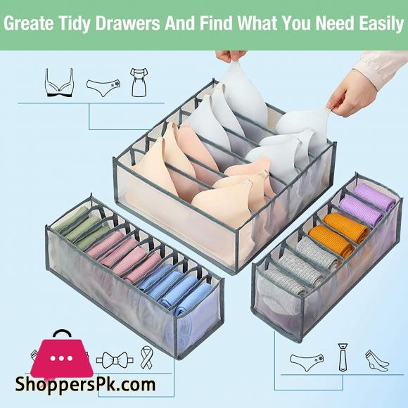Set of 3 Bra, Socks and Underwear Organizer Box Dormitory Home Closet Drawer Organizers for Underwear Bra Socks Cabinet Separated Foldable Organizers