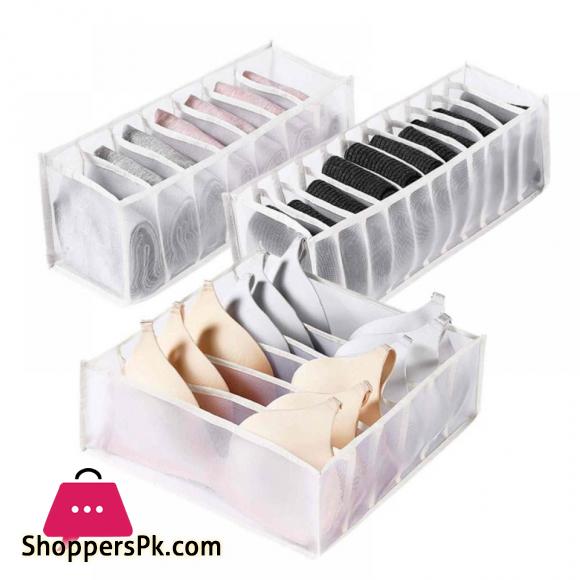 Set of 3 Bra, Socks and Underwear Organizer Box Dormitory Home Closet Drawer Organizers for Underwear Bra Socks Cabinet Separated Foldable Organizers