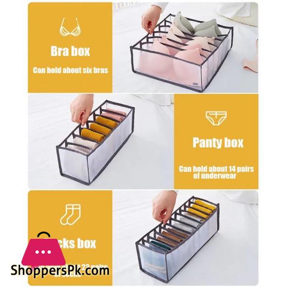 Set of 3 Bra, Socks and Underwear Organizer Box Dormitory Home Closet Drawer Organizers for Underwear Bra Socks Cabinet Separated Foldable Organizers