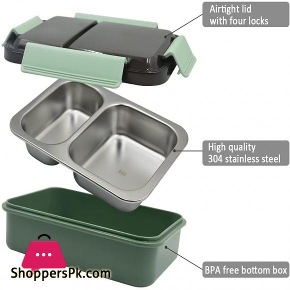 Tedemei Stainless Steel 2 Compartment Leak Proof Lunch Box portable Separated Office/Students Lunch Box