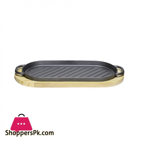 ajita Cast Iron Frying Pan With Wooden Base - 16.5 Inch QB116
