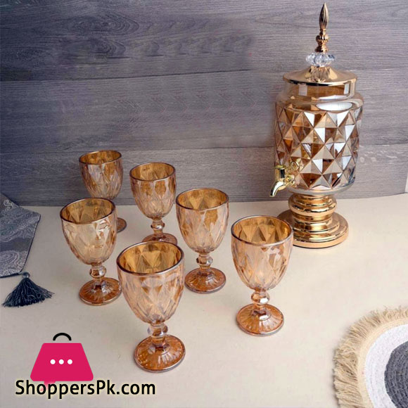 Amber Gold 7pcs Decanter Set for Table Serving