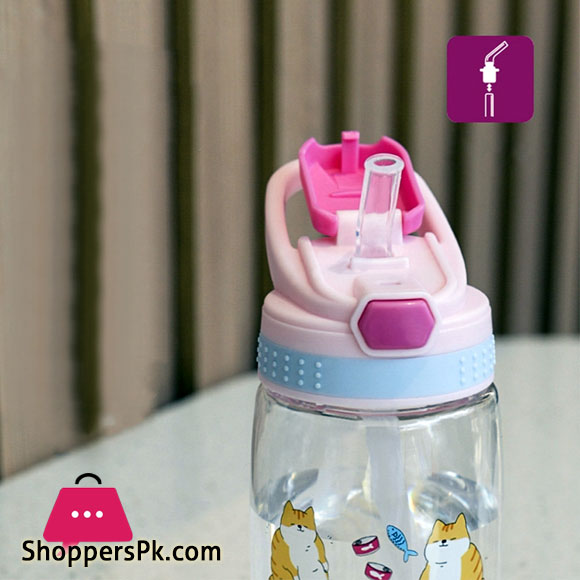 Cartoon Childrens Water Bottle With Straw Leakproof Press Button Easy Open Water Bottle Childrens Cups Kids Water Sippy Cup
