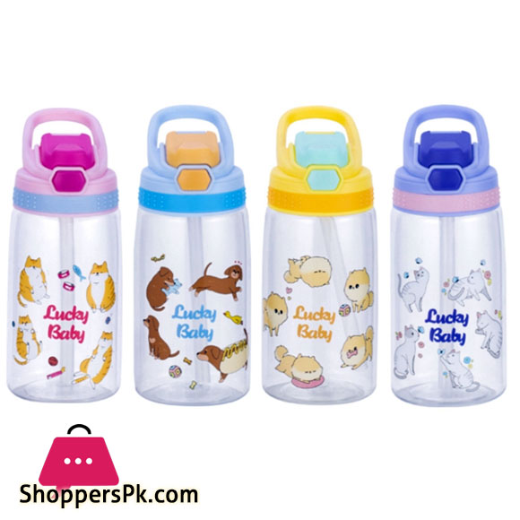 Cartoon Childrens Water Bottle With Straw Leakproof Press Button Easy Open Water Bottle Childrens Cups Kids Water Sippy Cup