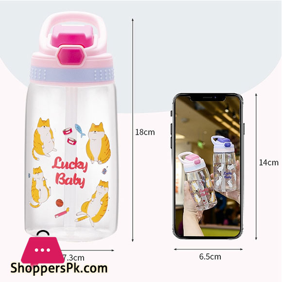 Cartoon Childrens Water Bottle With Straw Leakproof Press Button Easy Open Water Bottle Childrens Cups Kids Water Sippy Cup