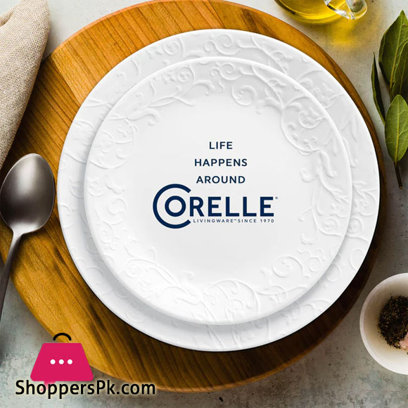 Corelle Embossed Bella Faenza Luncheon 18 Pcs Plate Set First Time In Pakistan