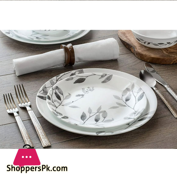 Corelle Vitrelle Misty Leaves Chip and Break Resistant Dinner Set of 18 Pcs