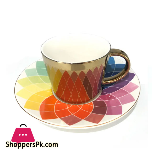 Creative Reflection Ceramic Coffee Cup Electroplating Mirror Cup Saucer Flower 1-Pcs