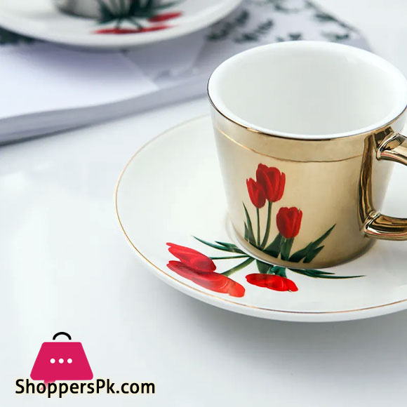Creative Reflection Ceramic Coffee Cup Electroplating Mirror Cup Saucer Rose 1-Pcs