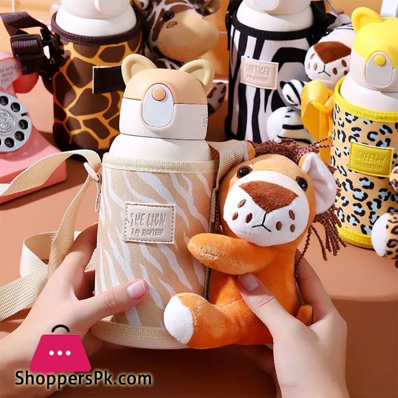 Cute Cartoon Vacuum Insulated Water Bottle Simple Thermo Canteen With Exquisite Lion Tiger Leopard Giraffe Figurine Kid Bottle