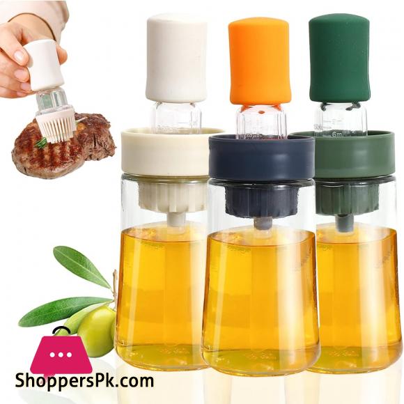 Olive Oil Dispenser with Silicone Brush 1 Piece ,Glass Olive Oil Measuring Dispenser,Portable Cooking Oil Bottle for BBQ,Baking