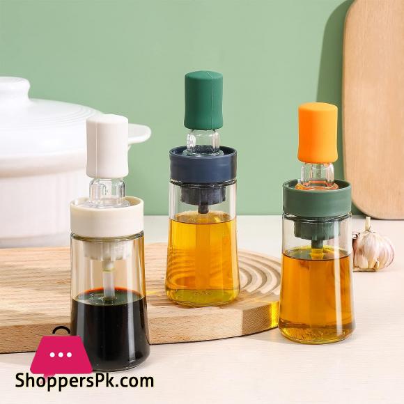 Olive Oil Dispenser with Silicone Brush 1 Piece ,Glass Olive Oil Measuring Dispenser,Portable Cooking Oil Bottle for BBQ,Baking