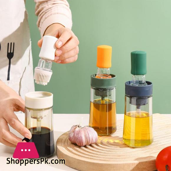 Olive Oil Dispenser with Silicone Brush 1 Piece ,Glass Olive Oil Measuring Dispenser,Portable Cooking Oil Bottle for BBQ,Baking