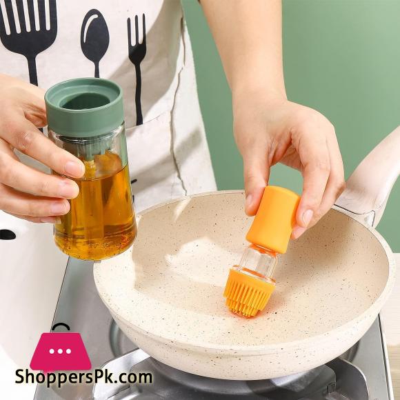 Olive Oil Dispenser with Silicone Brush 1 Piece ,Glass Olive Oil Measuring Dispenser,Portable Cooking Oil Bottle for BBQ,Baking