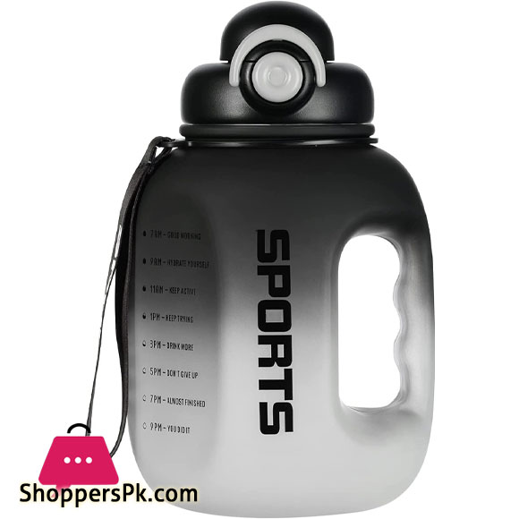 Motivational Sports Water Bottle with Time Marker & Straw, Leakproof BPA Free Reusable Fitness Water Jug for Gym, Work and Outdoor 1.6L Large