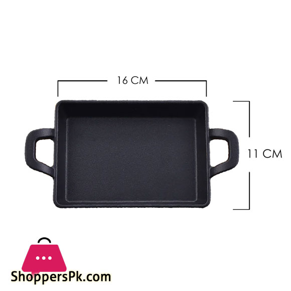 Sizzling Plate Rectangular With Handle And Wooden 16 x 11 Inch