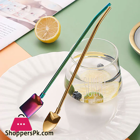 2 in 1 Zoows Spoon Creative Stainless Steel Reusable Straw Spoon Pack of 3