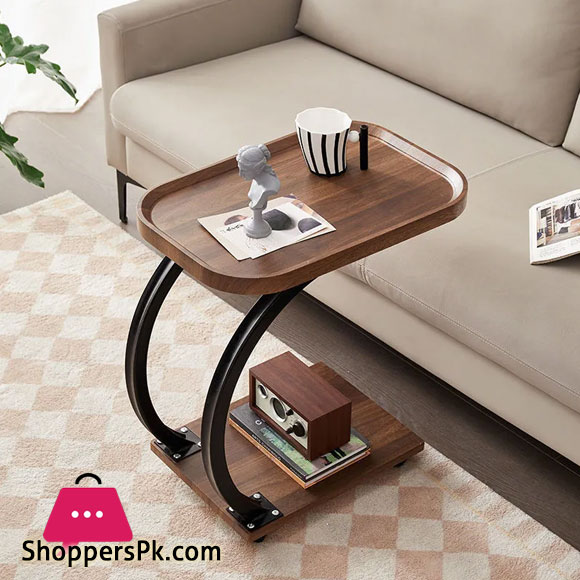 2 Tier U-Shaped Movable Desk C-Shaped Design Coffee Table Side Rack