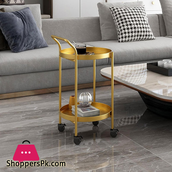 2 Tier With Wheel Nordic End Table with Storage Shelf Metal Tray Bedside Table for Small Spaces
