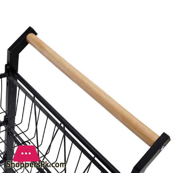 3 Tier Fruit Vegetable Storage Basket Rolling Cart with Handle and Wheels, Black
