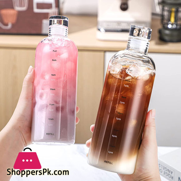 Glass Water Bottle With Portable Outdoor Sports Fitness Student Cup Drinking Mug Drinkware 1000 ML - Clear