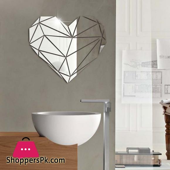 Heart Acrylic Mirror Wall Stickers 3d Creative Geometric Puzzle Heart Decoration Living Room Bedroom Art Wall Acrylic Decor
