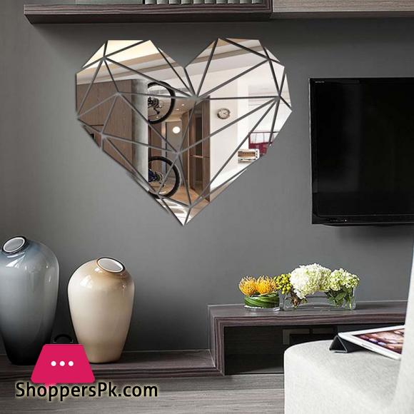 Heart Acrylic Mirror Wall Stickers 3d Creative Geometric Puzzle Heart Decoration Living Room Bedroom Art Wall Acrylic Decor