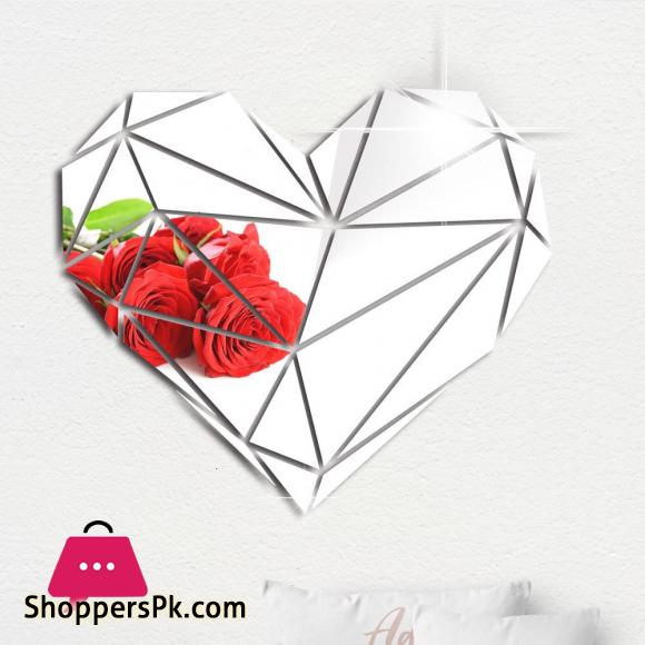 Heart Acrylic Mirror Wall Stickers 3d Creative Geometric Puzzle Heart Decoration Living Room Bedroom Art Wall Acrylic Decor