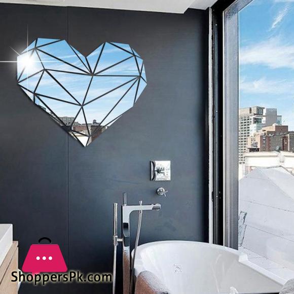 Heart Acrylic Mirror Wall Stickers 3d Creative Geometric Puzzle Heart Decoration Living Room Bedroom Art Wall Acrylic Decor