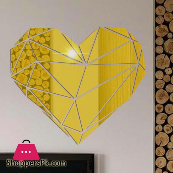 Heart Acrylic Mirror Wall Stickers 3d Creative Geometric Puzzle Heart Decoration Living Room Bedroom Art Wall Acrylic Decor