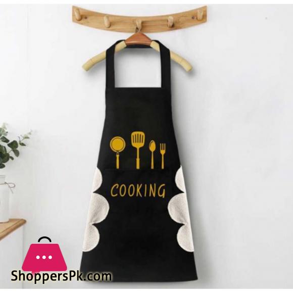 Kitchen Cooking Apron With Hand-Wipe Pockets Waterproof For Cooking Baking