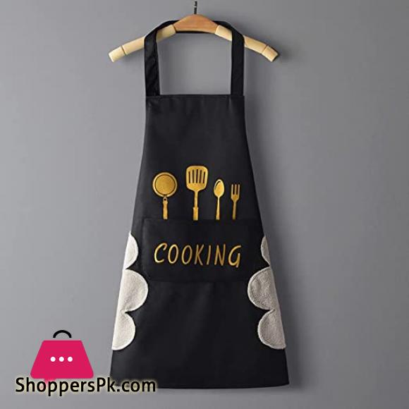 Kitchen Cooking Apron With Hand-Wipe Pockets Waterproof For Cooking Baking