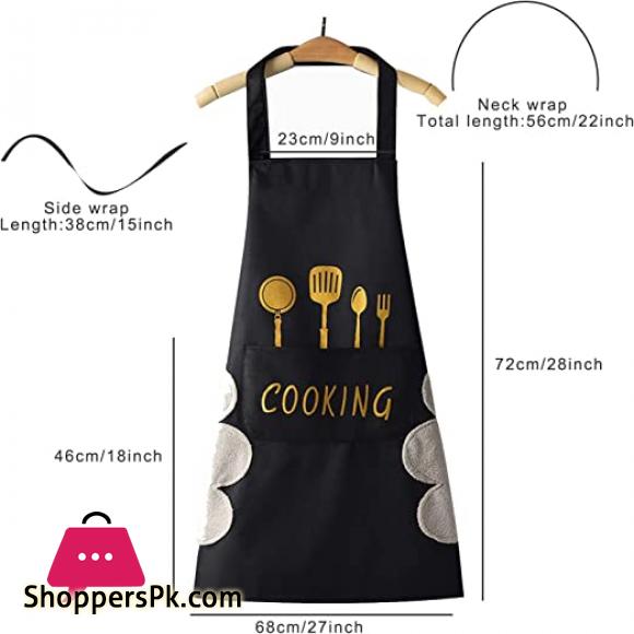 Kitchen Cooking Apron With Hand-Wipe Pockets Waterproof For Cooking Baking