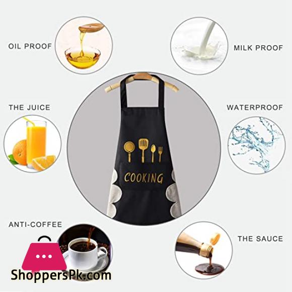 Kitchen Cooking Apron With Hand-Wipe Pockets Waterproof For Cooking Baking