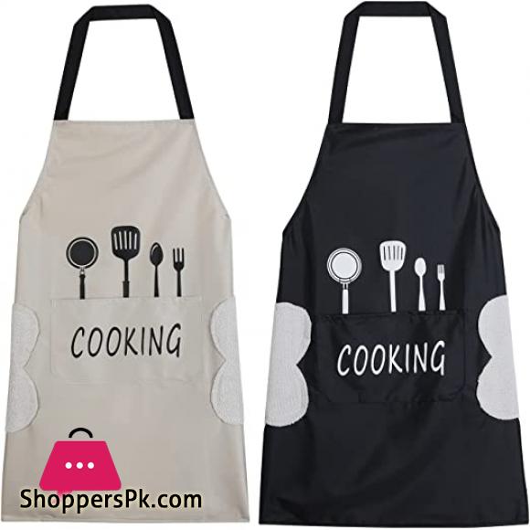 Kitchen Cooking Apron With Hand-Wipe Pockets Waterproof For Cooking Baking