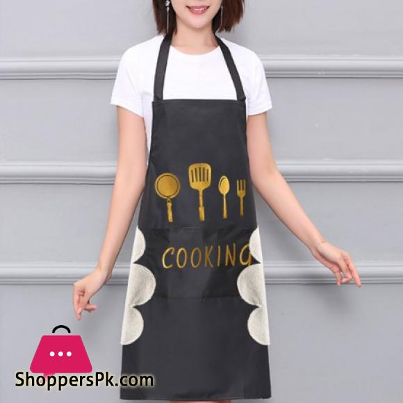 Kitchen Cooking Apron With Hand-Wipe Pockets Waterproof For Cooking Baking