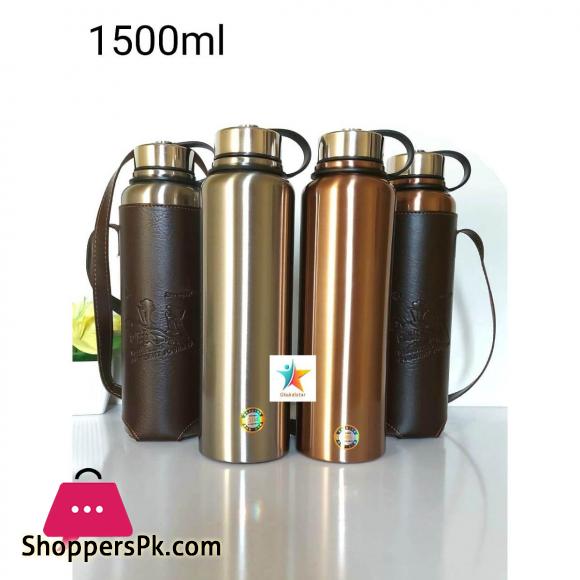 Large Capacity 1500ml SUS304 Stainless Steel Water Bottle Insulated Thermos Hot & Cold Vacuum Flask with Leather Cover