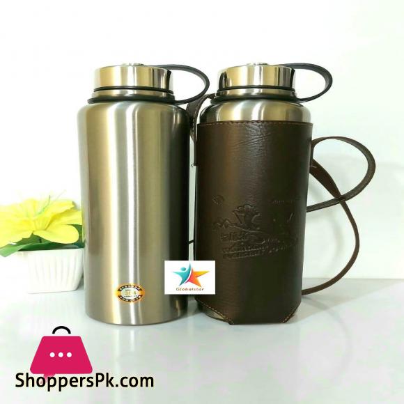 Large Capacity 1500ml SUS304 Stainless Steel Water Bottle Insulated Thermos Hot & Cold Vacuum Flask with Leather Cover