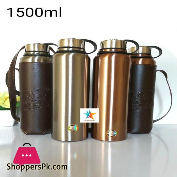 Large Capacity 1500ml SUS304 Stainless Steel Water Bottle Insulated Thermos Hot & Cold Vacuum Flask with Leather Cover