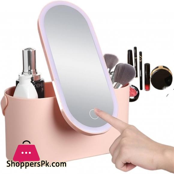 Makeup Storage Box with Mirror Light Portable Led Travel Makeup Cosmetics Storage Box Touch Light Storage Organizer