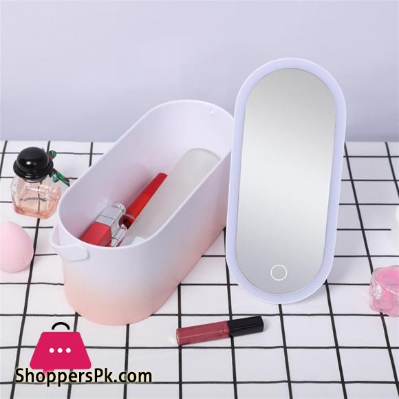 Makeup Storage Box with Mirror Light Portable Led Travel Makeup Cosmetics Storage Box Touch Light Storage Organizer