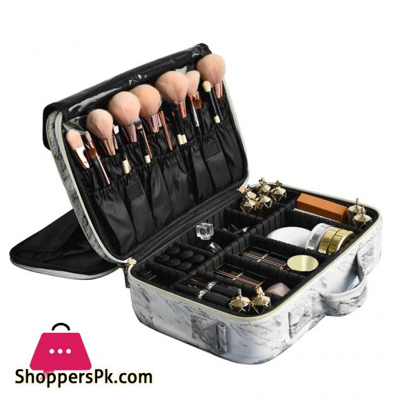 Professional Portable Marble Design Makeup Cosmetics Travel Makeup Artist Storage Bag With Compartment for Cosmetics Makeup Brushes Toiletry Travel Bag Organizer